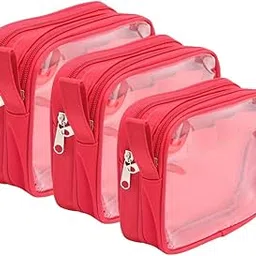 Coslifestore-Cosmetic/Skincare Pouch Set- 3 Sizes for Organised Storage- Red Shade -PVC Waterproof-picture-31
