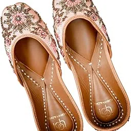 loryphilory Peach Floral Jutti for Women | Handcrafted Women's Flats with Pink Embroidery, Ethnic Footwear-picture-10