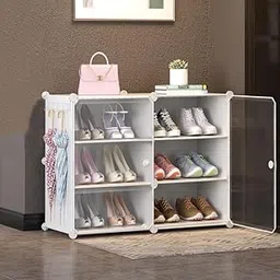 Kuber Industries Shoes Cabinet |2 Column 3-Tier Foldable Shoe Rack Organizer for Closet | Plastic Shoe Shelf Collapsible Shoes Storage Box | Shoe Cabinet with Lids | JL2C3TWH | White-image-3