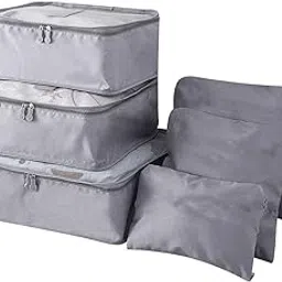 shopper52 Shopper526-Piece Packing Cubes Set with Laundry Travel Bag Multifuctional Water Resistant Mesh Clothing Storage Packages, Compression Travel Luggages Packing Organizer Pouch (Grey)-picture-10