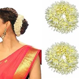adzect ADZECT® Artificial Mogra Flower Gajra for Hair (Set of 2) – Scented, White Floral Bun Accessory Hand Jewellery Scrunchies for Women | Reusable Juda Decoration for Weddings, Haldi, Festivals, Karva Chauth & Navratri-picture-37