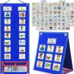 Visual Schedule for Kids with Autism Chore Chart for Kids Daily Routine Chart Autism Learning Materials Toddler Planning Board Visual Schedule Pocket Chart for Classroom, Home with 70 Cards (Blue)-picture-43