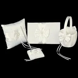 CALANDIS™ Pearl Bowknot Wedding Party Guest Book and Pen Ring Pillow Flower Basket Set | Guest Books & Pens | Wedding Supplies-picture-14