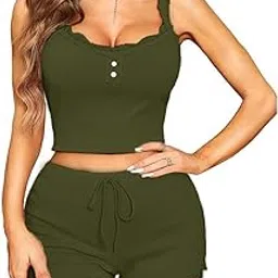 kellberry Women's Cotton Lycra Rib Night Suit Lace Set of Top and Shorts (Black, Small)-picture-44