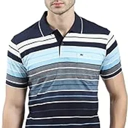 Monte Carlo Men's Regular Fit Polo T-Shirt | Striped Pattern| Half Sleeve | Collared Neck | Casual Wear T Shirt for Men's Navy-image-20