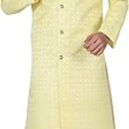 xepon Mens Ethnic Wear Yellow Jecquard Sherwani Set-picture-4