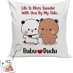 Bubu Dudu Cushion Love Gift for Birthday | Gift for Wife Cushion Cover with Filler AT-34-picture-13