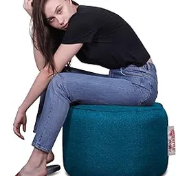 Style Homez ORGANIX Collection, Round Poof Bean Bag Ottoman Stool Large Size Berry Blue Color in Organic Jute Fabric, Cover Only-picture-24
