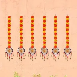 eCraftIndia Artificial Marigold Flowers Hangings with Bangles Ringing Bells (Pack of 6) | Artificial Flowers for Home Decoration | Wedding, Ganpati, Navratri, Diwali Decoration Items-picture-28