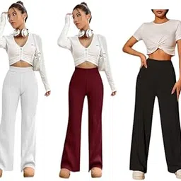 Palazzo Pants Material Spandex Loose-fit Trousers for Women Design No 6_ Combo 3 Parent-picture-19