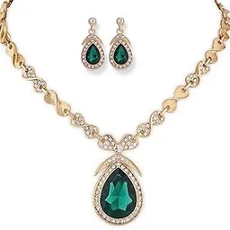 Latest Stylish Design Fancy Crystal Necklace Jewellery Set for Women (15221s)(Green)-image-89