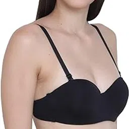 glamoras Women's Demi Cup Bra | Nylon Spandex, Padded, Underwired, Push Up Bra for Women | Transparent Detachable Straps, 3/4 Coverage Bra-picture-49