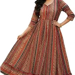 Women’s Long Frock Mix Cotton | Comfortable Ethnic Casual Dress | Stylish Indian Kurti | Dress for Casual, Festivel & Summer (Multicolor)-image-2