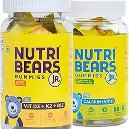 NutriBears Kids Calcium and Vitamin D3 + K2 + B12 Gummies for Kids and Teens, 60 Gummy Chewables, Strawberry and Orange Flavour, Natural Gelatin Free Vegetarian Supplement for Strong Bones and Immunity, Combo Pack of 2-picture-20