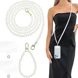 Phone Chain Crossbody Pearl Strap, Pearl Beaded Chain Shoulder Crossbody Lanyard with Phone Tether Patches Compatible with Most Phones Bag Purse-picture-20