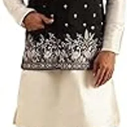 sojanya Men's Silk Blend Cream Kurta and Pyjama With Daman Embroidered Nehru Jacket-picture-13