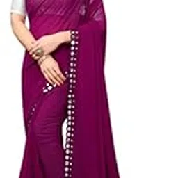 Georgette Embroidery Mirror Work Saree with Contrast Art Silk Blouse Piece | Lightweight Comfortable Drape | Stylish Border Detailing | Soft Flowing Fabric | Designed for Elegant Looks-image-8