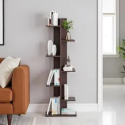 Harvel Modern 7-Shelf Wooden Zigzag Bookshelf | 6-Tier Wall Mounted Corner Display Rack | Engineered Wood Storage Shelf for Living Room, Bedroom & Office – (140 x 40 x 23 cm) (Wenge)-picture-39
