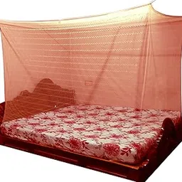 MEHON Craft Orange Polycotton Jhikjhyak Mosquito Net for Double Bed and King Size Bed Machardani Net (7x7-Feet) Insect Protection Net.. image 1