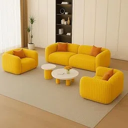 LEGACY OF COMFORT Aurora 5 Seater Sofa Set (3+1+1) – Elegant Velvet Sofa for Modern Living Rooms (Yellow)-image-8