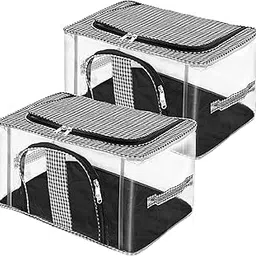 Storite 2 Pack Nylon 33 L PVC Transparent Moisture Proof Clothes/Saree Covers with Zip for Storage Design for Woman Dresses, Sarees, Lehngas for Wardrobe Organizer(Checks Design Black,44x31x24cm)-image-81