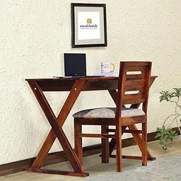 ARJ ART Wooden 2 Drawer Study Table with Cross Leg Design for Living Room | Study Writing Table with Drawer Storage for Home and Office Furniture (Oak Finish)-image-90