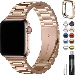 Fullmosa Metal Band Compatible With Apple Watch Strap Series 10 11 46mm, Steel iWatch Strap with Case for Apple Watch, 46mm (S10/S11), Rose Gold (Watch not Included)-picture-19