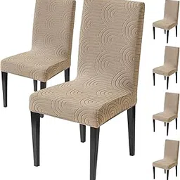 House of Quirk Premium Stretch Chair Cover – 220 GSM Jacquard Fabric, Universal Short Dining Seat Slipcover, Washable & Durable Protector (Khaki, Pack of 6)-picture-26