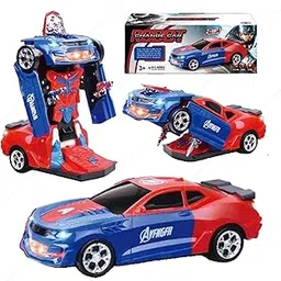 SHAKTISM 2-in-1 Robot Car Toy for Kids, Automatic Transforming with Lights & Sound Effects, Superhero Theme, Kids 3+ Years (Robot Car Red)-picture-45