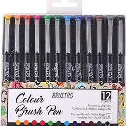 BRUSTRO Colour Brush Pens Set of 12 (Pigment Based, Hard tip Brush Pen) Flexible tip for Lettering and Drawing Techniques.-image-12