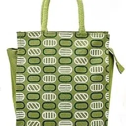 Sunrise Printed Designer Jute Handbags with Zipper with Weight Capacity of upto 5 Kg Green Colour-picture-34