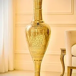 Loopysky® 30 Inch Handcrafted Brass Flower Vase | Grand Floor-Standing Decorative Urli with Engraved Adakaari Art | Traditional Metal Showpiece for Living Room, Hallway & Office (Gold Finish)-picture-59