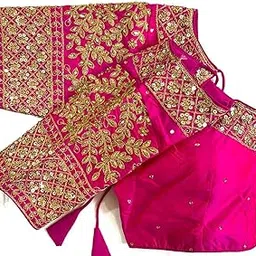 shree ambica creation Women's Designer Embroidery and Handwork Elbow Sleeve Silk Readymade Blouse for Saree Office Wear Blouse-picture-42