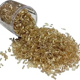 Golden Cutdana Beads Glass Seed Pipe Jewellery Making Beading Art Craft Embroidery Material (50 Grams) B-picture-33