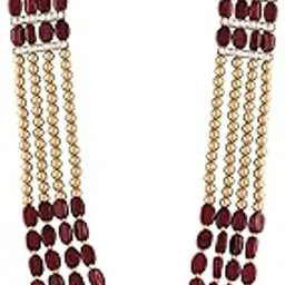 i jewels 4 Layered Traditional Gold Plated Dulha Moti Mala with Beads Maharaja Haar/Groom Necklace for Men (MLP37)-picture-28
