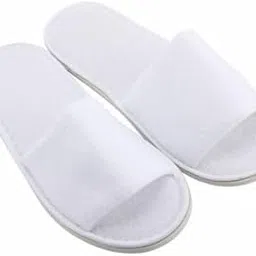 KUDIZE Disposable Non-Woven Terry Towel Anti Slip Open Toe Slipper 7mm Sole Use and Throw for Hotel & Resorts Clinic Home Bathroom Traveling Luxury Spas & Wellness Centers (White, Pack Of - 10 Pair) image 1