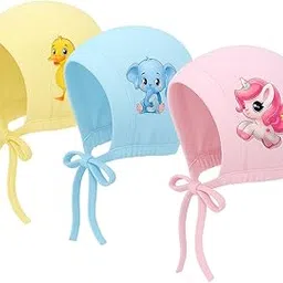 cute landings 0-3/3-6/6-9/9-12/12-18 & 18-24 Months New Born Baby Girls & Boys Finest Hosiery Cotton Double Layer Knot Caps Set/Infant/Hat/Toppi/Kan Topi/Clothes (Pack of 3) image 1