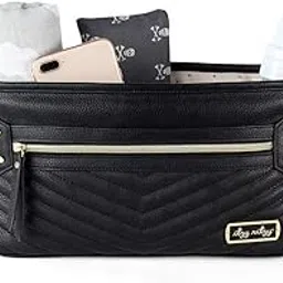 Itzy Ritzy Adjustable Stroller Caddy - Stroller Organizer Featuring Two Built-in Pockets, Front Zippered Pocket & Adjustable Straps to Fit Nearly Any Stroller, Black with Gold Hardware-image-0