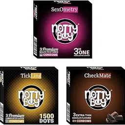 NOTTY BOY 3 IN One, Dotted, Ribbed And Chocolate Flavoured, Extra Thin Condom – 9 Units (Pack of 3)-image-72
