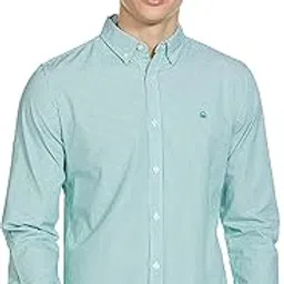 united colors of benetton Men's Cotton Striped Slim Shirt (5NS02U008I_Green S)-picture-11