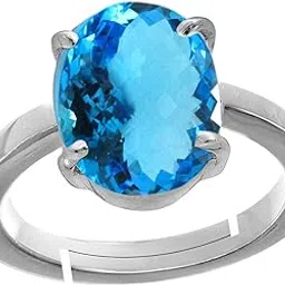 13.25 Ratti 12.25 Carat Special Quality Blue Topaz Free Size Adjustable Ring Silver Plated Gemstone by Lab Certified(Top AAA+) Quality for Man or Women-image-7