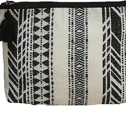 Dekor World Cotton Cross Road Collection Multi Utility Pouch,Cosmetic Bag, Elegant Roomy Makeup Bags,Lipstick Pouch,Zipper Pouch,Great Gifts (Black Beige,Pack of 1 Piece)-image-53