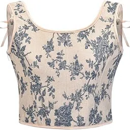 mastyle Women’s Retro Orchid Print Corset | Front Strap Lace-Up Vest Style Bustier-picture-20
