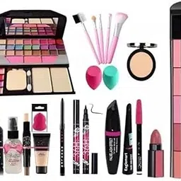 TYA 6155 Makeup Kit - 5 Pink Brushes, 3in1 Combo, 36H Eyeliner, Kajal, Compact, Lipstick, Fixer, Primer, Contour, Foundation, 3 Makeup Puffs (Pack of 20)-image-66