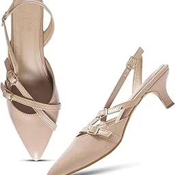 jm looks Kitten Heels for Women Pointed Toe Pumps Low Heel Slingback Heels with Buckle Dress Shoes for Dating Party Working-picture-53