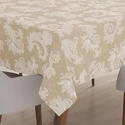 Encasa XO Dining Table Cover for 4 Seater | Square Size - 145x145 cm (57x57 in) | Floral Beige Jacquard Printed on Chambray Cotton | Dining Table Cloth for Special Occasions-picture-17