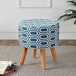 RIANCE CREATIONS Designer Ottoman Velvat Seating Stool for Living Room | Puffy Stool Chairs for Office and Bed Room| Footrest with Printed Cushion (CHEVERON-Blue-Stool)-image-30