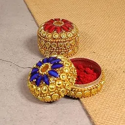Putrika Traditional Haldi Multicolor Stone kumkum Box|Puja Worship|Navratri Gift| Diwali Gift| Return Gift for wedding and any special Occasion- Multistone Kumkum Box (4.5cm, 2)-picture-10