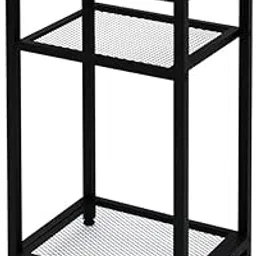 Indian Decor 44621 Industrial Side End Telephone Table with 2-Tier Mesh Shelves for Office Hallway or Living Room Wood Look Accent Furniture with Metal Frame - Black-picture-48