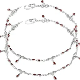 peenzone 92.5-925 Sterling Silver Handmade Cup Setting White Garnet Pear Shape Stone Payal (Anklets) | Gift for Women and Girls-picture-53